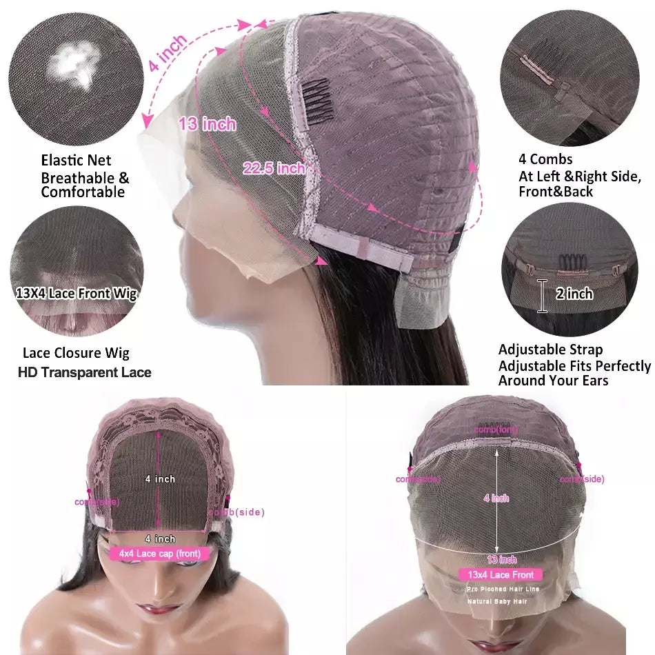 Perucas de cabelo humano Bob curto, Kinky Curly Bob Peruca, Perucas Dianteiras Brasileiras, 13x4 HD Transparente Lace Frontal Encerramento