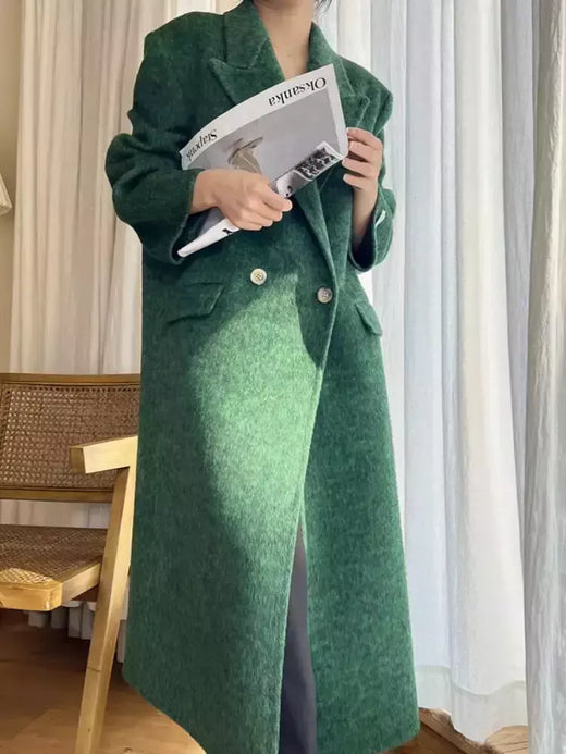 Casaco de alpaca de lã feminino, jaquetas de lã, trespassado duplo, gola de terno, solto, Casacos longos, senhora do escritório, outono, inverno, 2022
