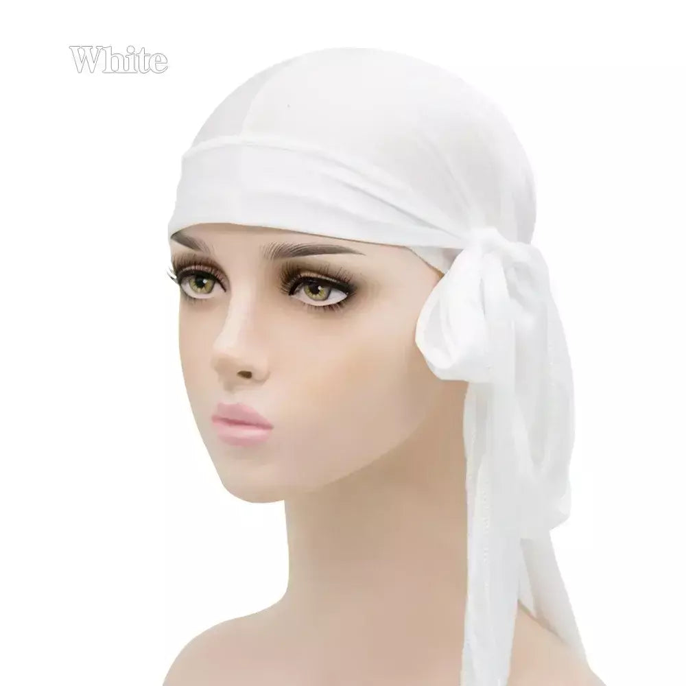 Elasticidade baotou boné faixas de cabelo simulação sedosa durag cauda longa chapéu pirata bandana turbante para crianças criança fita acessórios