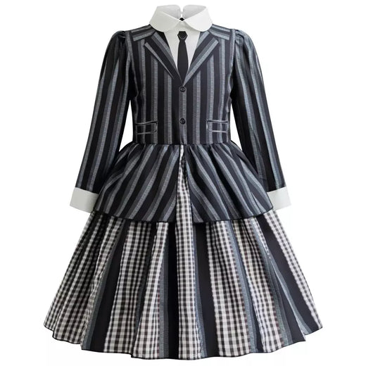 2025 novo quarta-feira addams vestido listrado preto crianças quarta-feira inspirado halloween cosplay traje para meninas trajes de festival