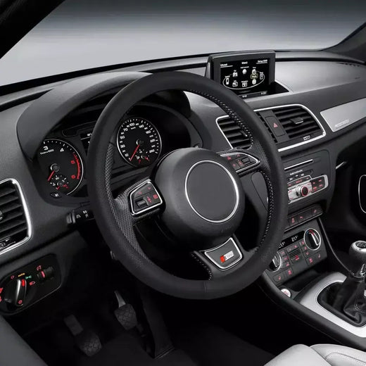 Capa de volante de carro, capa de volante de couro antiderrapante ultrafina universal, interior de peças de carro 37-38cm, 14,5-15 polegadas