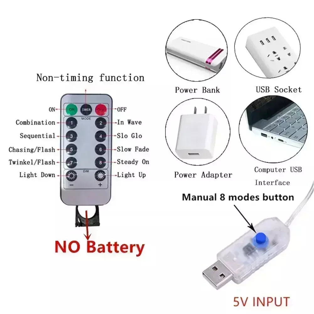 Natal usb cortina corda luzes de fadas 8 modo 6/3m led guirlanda remoto para festa jardim casa decoração casamento ano novo 2025
