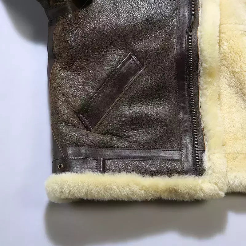 Jaqueta de couro genuíno masculina, casaco de pele marrom, pele de carneiro real, casual quente, shearling barato, moda masculina de alta qualidade, inverno