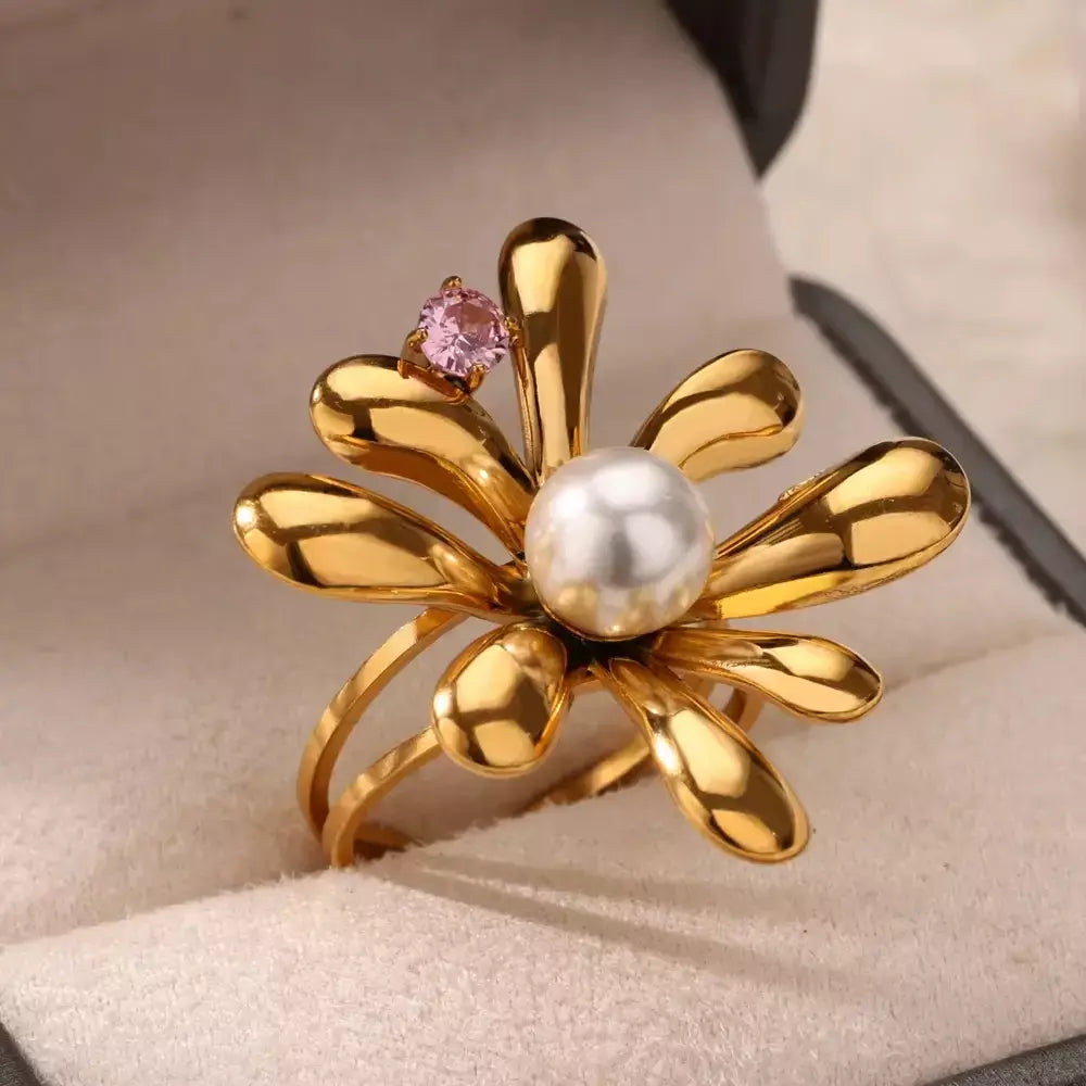 Anéis geométricos de zircônia de aço inoxidável para mulheres luxo mau olhado cor dourada ajustável na moda casamento estética jewerly presente