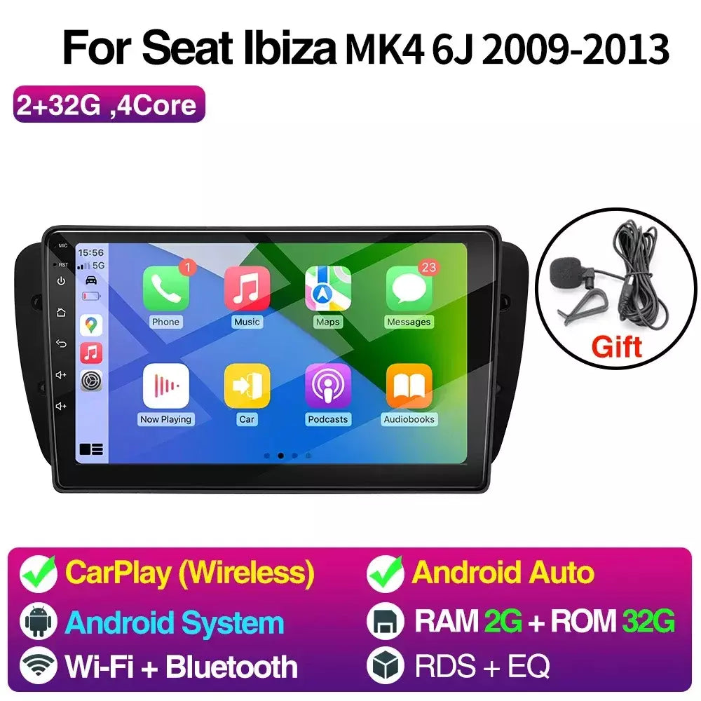 Rádio do carro de android para seat ibiza mk4 6j 2008-2015 reprodutor multimídia carplay android auto gps bluetooth wifi unidade principal do carro 9 polegadas