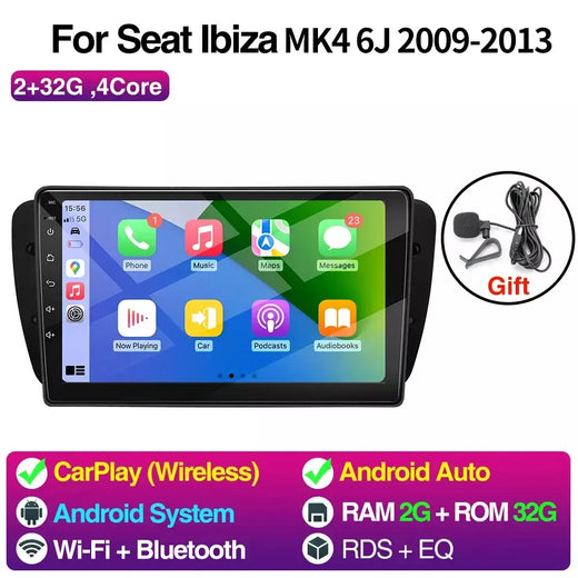 Rádio do carro de android para seat ibiza mk4 6j 2008-2015 reprodutor multimídia carplay android auto gps bluetooth wifi unidade principal do carro 9 polegadas