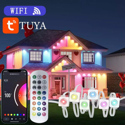 Outdoor Eaves Luz LED, TUYA, Permanente, Impermeável, RGB Light String, Cena DIY, Iluminação de Festa de Natal, 24V, 2A, 144 FT, 90LED