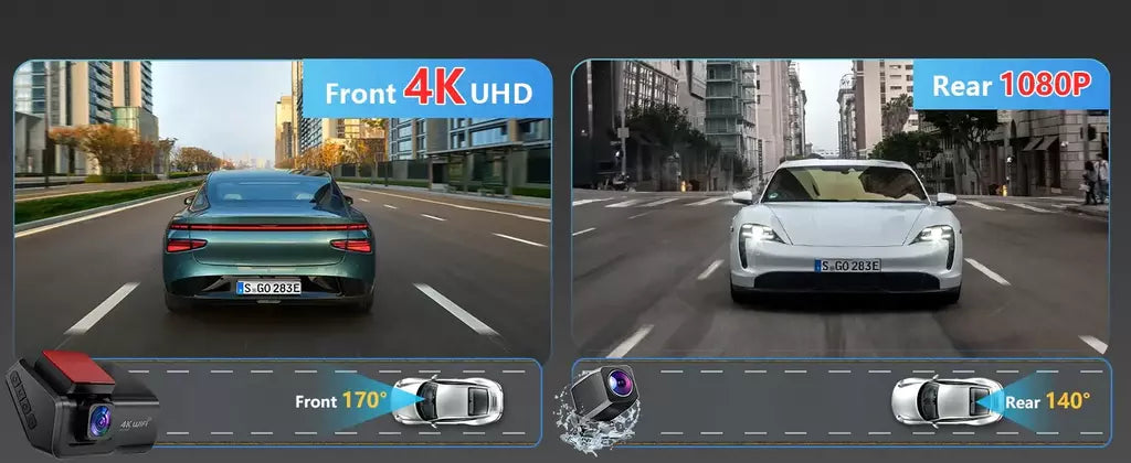 Kocam 4K UHD Dash Cam WiFi Carro DVR Dianteira e Traseira Lente Dupla Câmera Auto para Carro com Visão Noturna 24H Monitor de Estacionamento Caixa Preta
