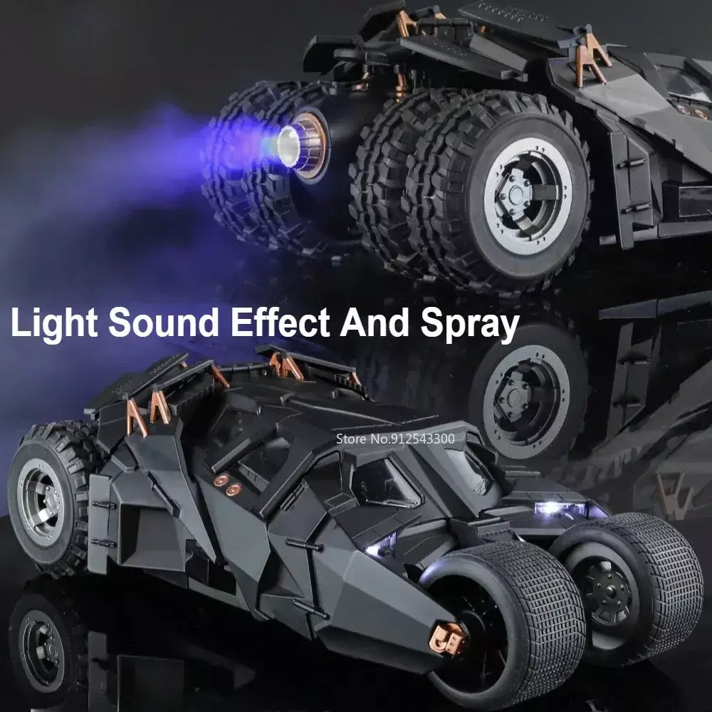 Grande escala 1:18 batmobile modelo de carro brinquedo o cavaleiro das trevas trilogia som luz deslizante spray liga veículos modelos ornamentos presentes