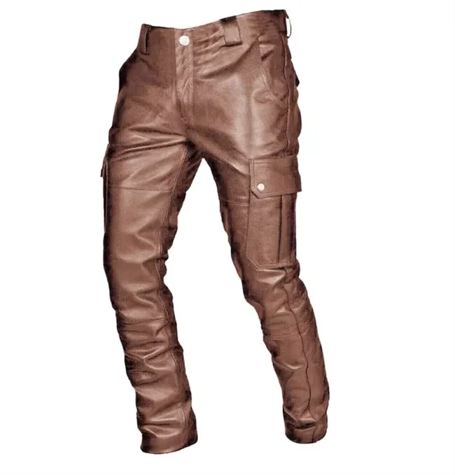Novos Homens Calças De Couro Preto/Vermelho/Marrom Moda Masculina Dança Festa Calças Casuais Tamanho Grande 5XL