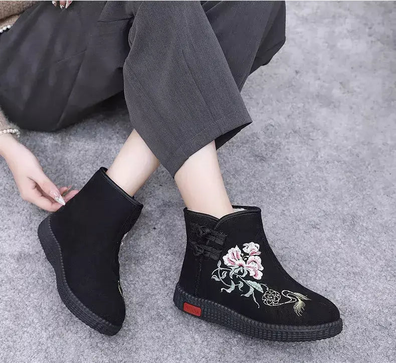 Sapatos de pano de inverno estilo étnico botas mujer sapatos femininos zapatos botas curtas quentes mulher bootie bordado algodão botas femininas