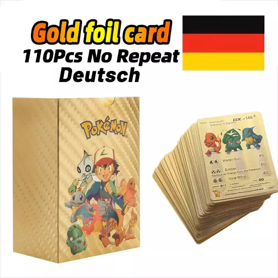 Novo 27-110 pçs cartas pokemon cartões francês inglês espanhol alemão folha de ouro silve cartões charizard vmax gx jogo coleção cartão