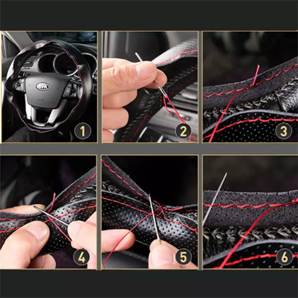Capa de volante do carro de couro trança do carro no volante 38 cm diy universal auto volante capa de couro caso