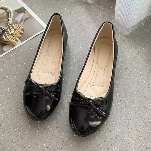 Mocassins de couro antiderrapante para mulheres, elegantes apartamentos bowknot, sapatos soltos, sapatilhas de bailarina confortáveis, sapatos para mães