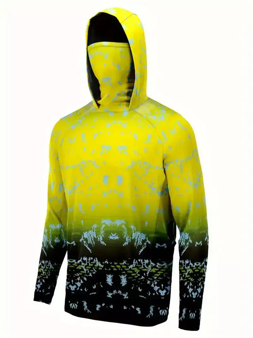 Camisa de pesca com capuz roupas de pesca ao ar livre verão máscara com capuz sol proteção uv desempenho camisa