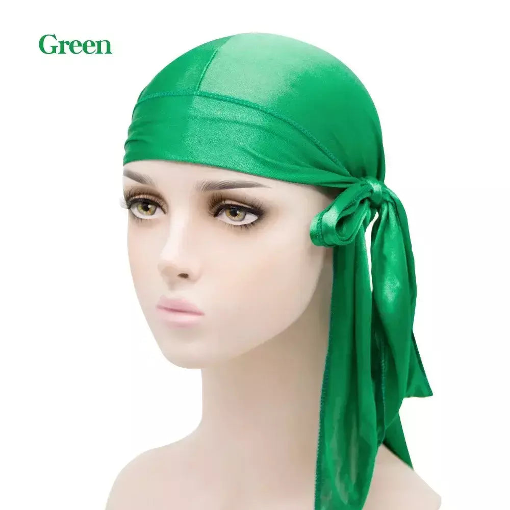 Elasticidade baotou boné faixas de cabelo simulação sedosa durag cauda longa chapéu pirata bandana turbante para crianças criança fita acessórios