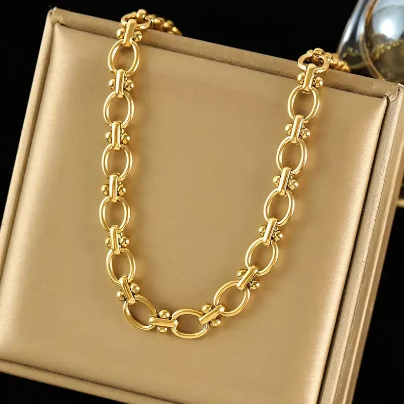 Eilieck 316l aço inoxidável metal charme corrente colar jóias de declaração 18k pvd banhado colar de pescoço corrente para mulher
