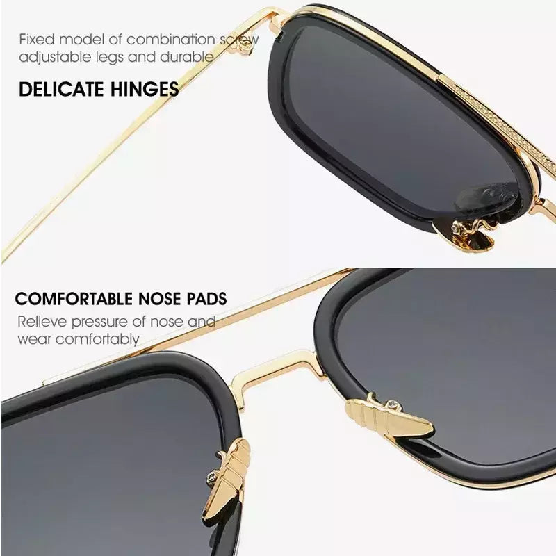 Tony Stark óculos de sol para homens e mulheres, óculos quadrados, armação de metal, Trendy Shades, Steam Punk, moda unissex