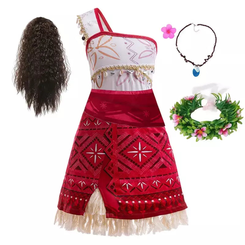 Meninas roupa cosplay traje das crianças festa vestido de princesa verão casual praia vestido colar peruca conjunto vestidos de festa para meninas