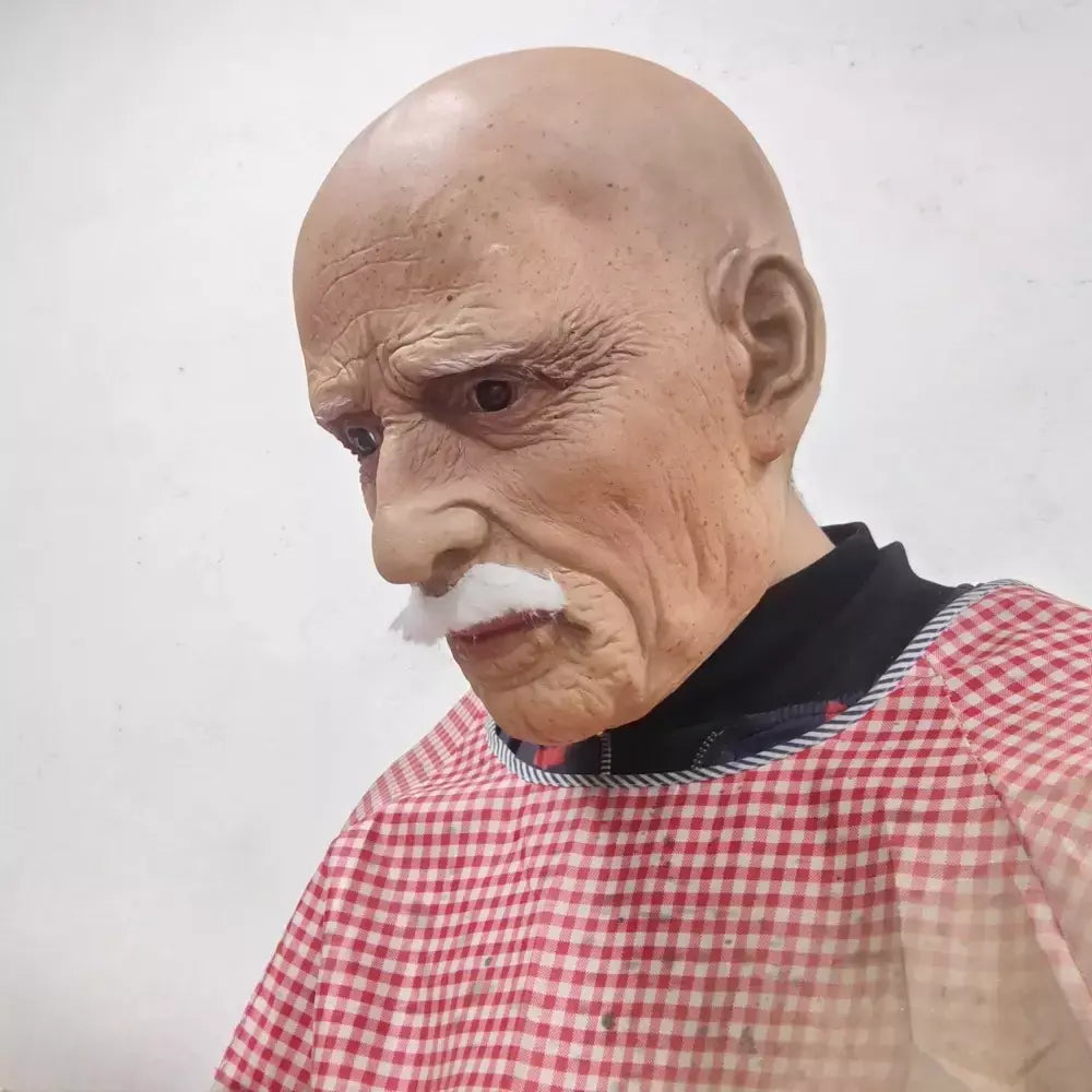 Máscara de cabeça cheia látex realista homem rosto barba traje de halloween adereços festa velho látex máscara de halloween cosplay festa chapelaria