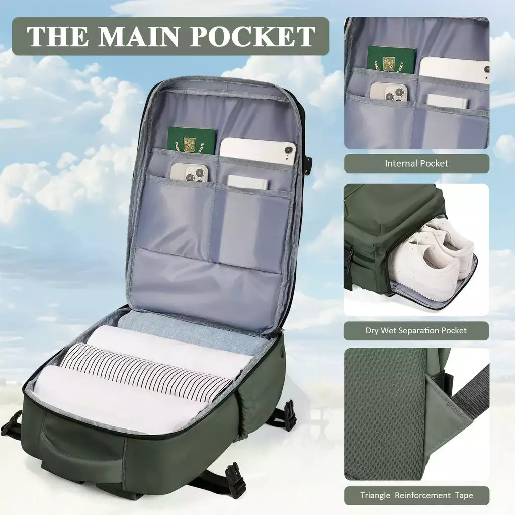 Mochila de Viagem de Avião de Grande Capacidade, Laptop para Mulheres e Homens, Easy jet Carry on Trolly Bag, Casual, 45x36x20