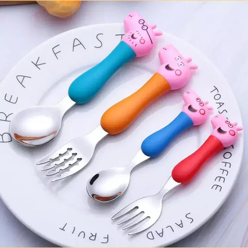 4 pçs/set talheres peppa porco unicórnio garfo colher brinquedo conjunto george festa de aniversário talheres rosa figura dos desenhos animados crianças presente para crianças