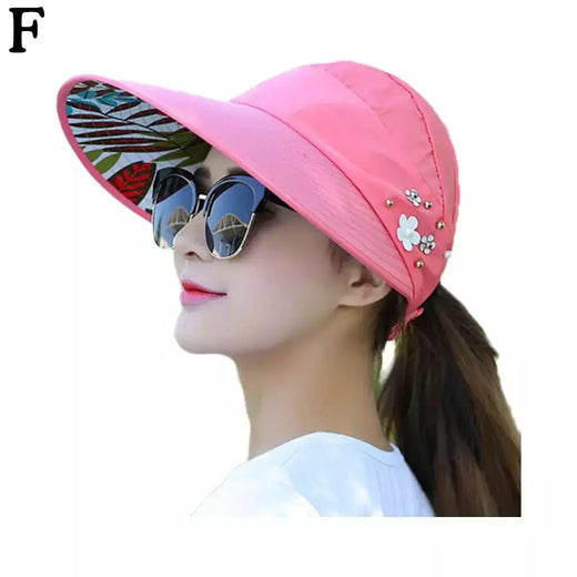 Chapéu de sol dobrável de aba larga feminino, viseira de praia anti-UV, chapéu casual feminino, moda férias de verão