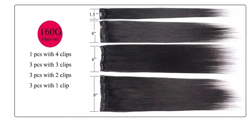 Doreen 160g 200g 240g série de volume máquina brasileira remy clipe reto em extensões de cabelo humano cabeça cheia 10 pçs 16 a 24 Polegada