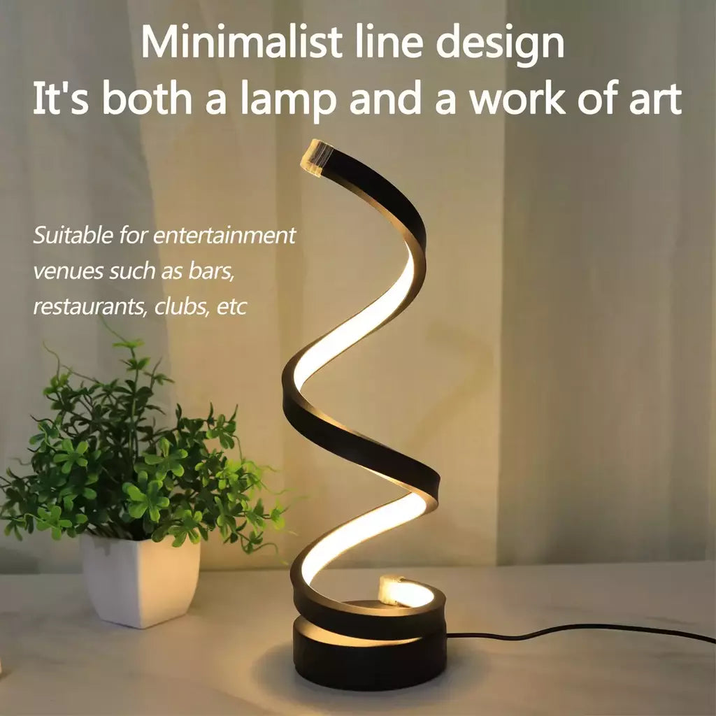 Modern Minimalista Espiral Desk Lamp, fio controlado, 3 cores, LED Luz Ambiente, Adequado para Bares, Cafés, Quartos