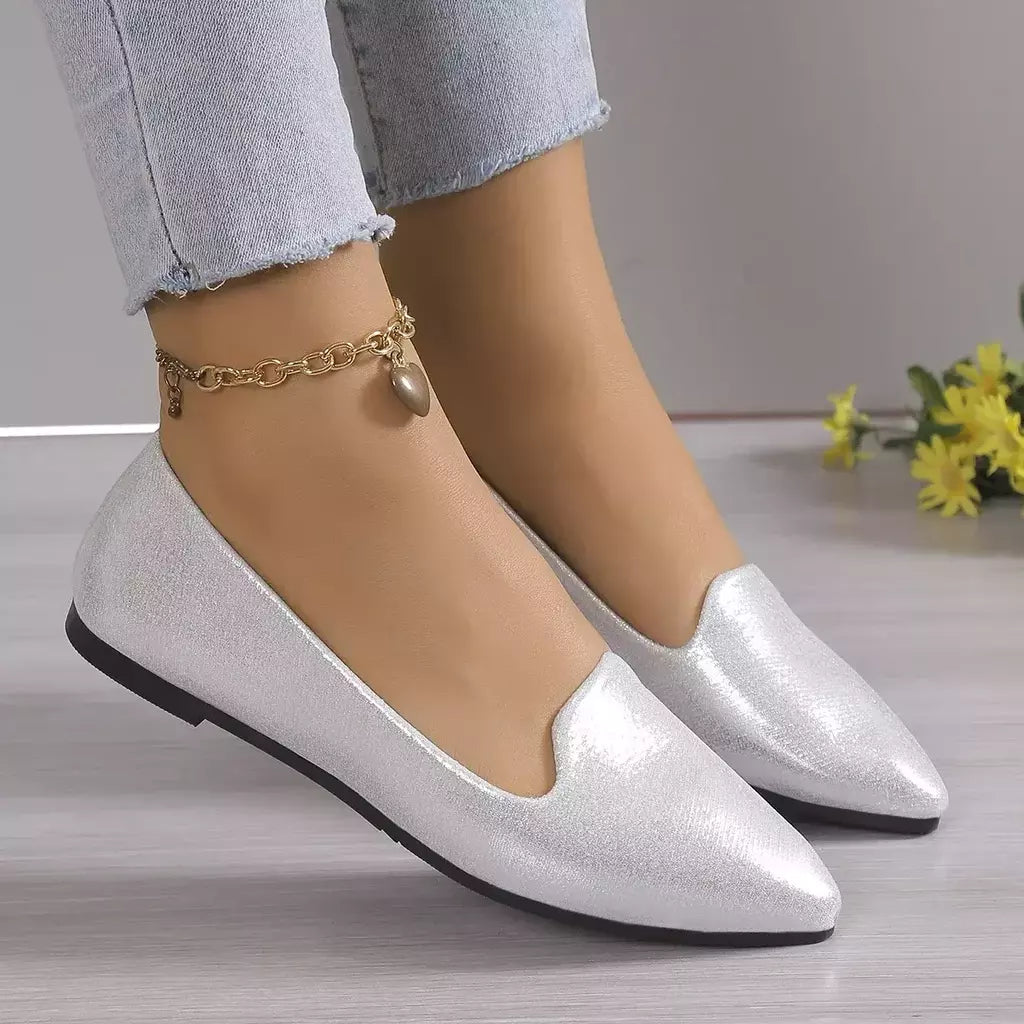 Mocassins deslizantes respiráveis para mulheres, sapatilhas rasas de balé elástico, fundo macio, sapatos de barco com dedo apontado, tamanho grande, 43, moda, 2024