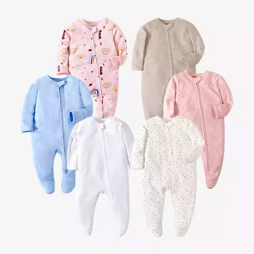 Pijama recém-nascido com zíper, macacão menina e menino, macacão manga comprida, roupa de algodão, moda branca sólida, 0-12 meses, primavera