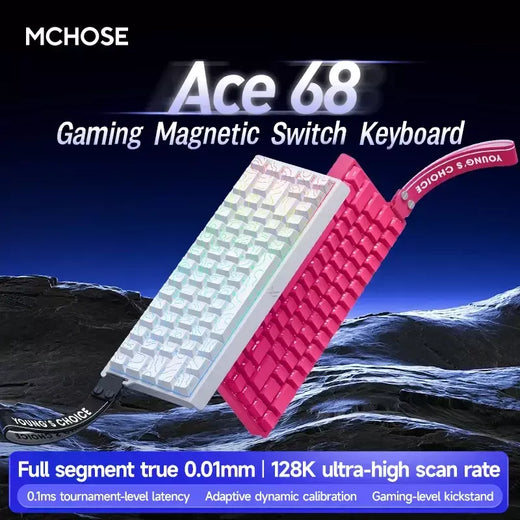 MCHOSE ACE68 ACE60 Pro Teclado magnético com fio mecânico para jogos 0,01 mm RapidTrigg 8000 Hz SOCD/Rs 0,125 ms 128 K Taxa de amostragem