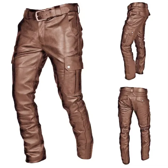 Novos Homens Calças De Couro Preto/Vermelho/Marrom Moda Masculina Dança Festa Calças Casuais Tamanho Grande 5XL