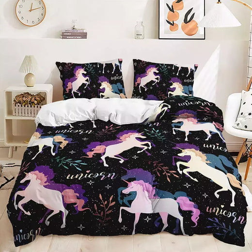 Conjunto de cama de unicórnio arco-íris, king size, queen, unicórnios arco-íris, conjunto de capa de edredom com fronha, roupa de cama de poliéster para crianças e meninas