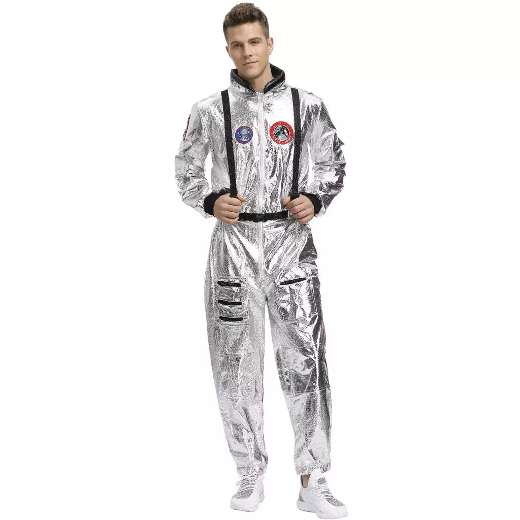 Halloween natal prata spaceman masculino feminino espaço terno adulto crianças astronauta traje festa de família vestir-se presente aniversário
