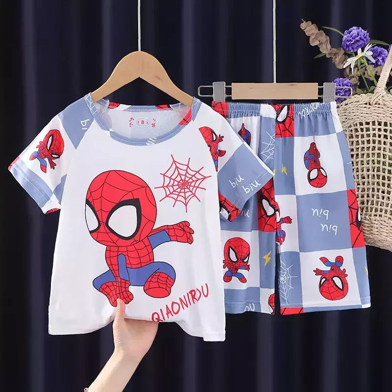 Conjunto de pijamas de manga curta infantil, roupa de menino, roupa de dormir infantil, verão