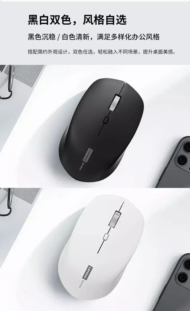 Mouse sem fio Lenovo Business Office Mouse silencioso Design ergonômico compatível com múltiplas plataformas Conexão 2,4g, fonte de alimentação de bateria seca de 1,5V, o produto não inclui baterias