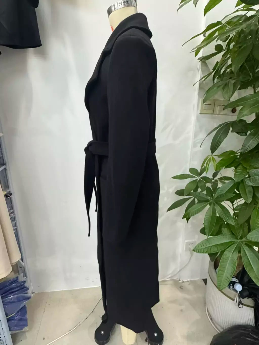 Tidalyf 2025 casaco longo feminino de mistura de lã, gola virada para baixo, cintura com cinto, manga comprida, comprimento da panturrilha, jaqueta com bolsos para o outono