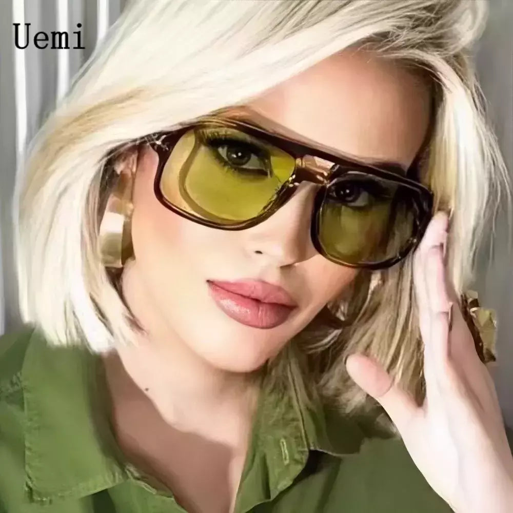 Óculos de sol piloto retrô para homens e mulheres, quadrados, pontes duplas, armação extragrande, tons, UV400, tendências, moda, atacado, novo