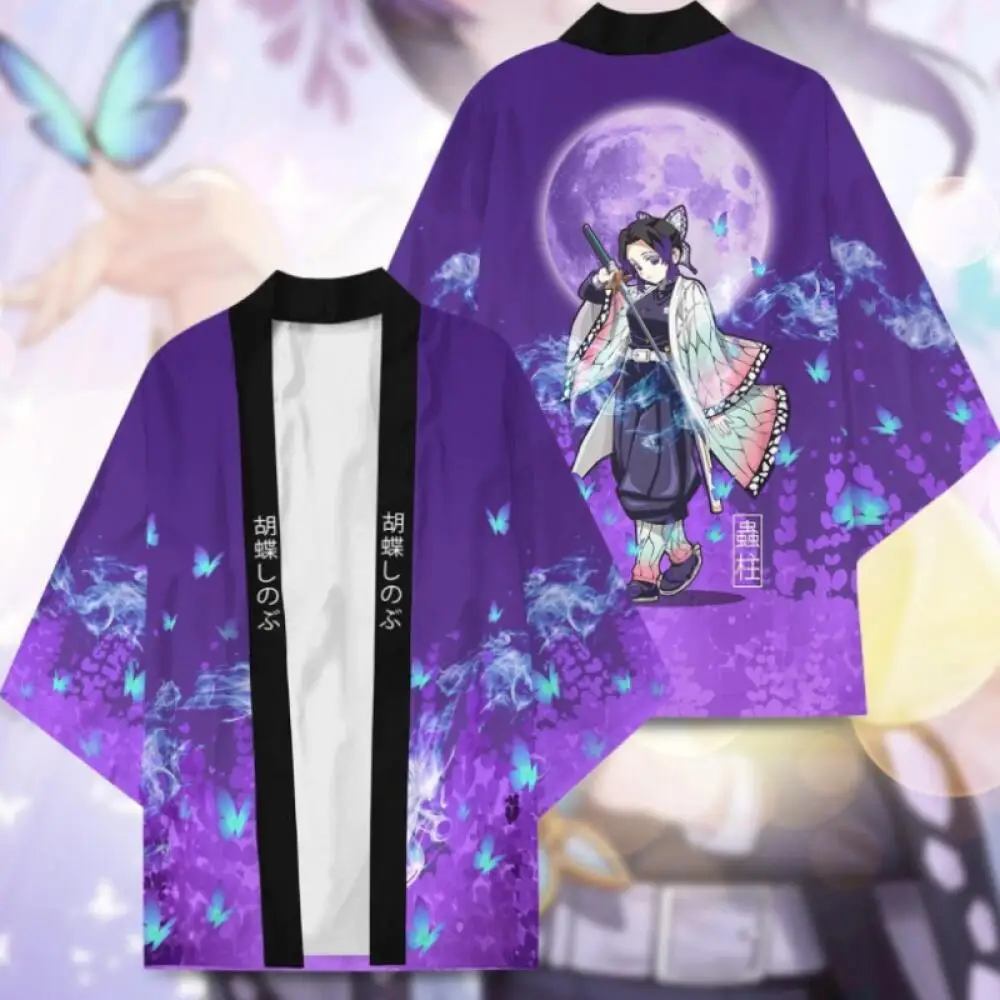 Personagem de anime japonês impresso quimono cardigan masculino feminino verão borboleta kochou shinobu impresso traje tradicional japonês