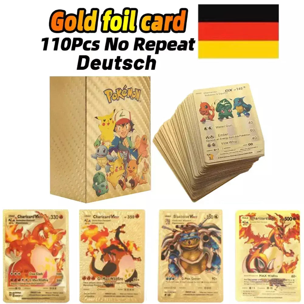 Cartão de folha de ouro colorido pokemon charizard pikachu arceus prata preto arco-íris inglês francês alemão espanhol vstar gx vmax cartões