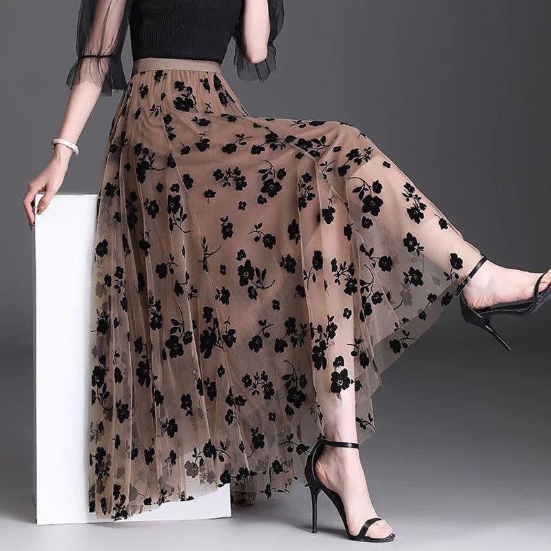 Saia coreana feminina de tule, saia midi solta, elegante feminina casual todas as saias de malha de fósforo, gancho de verão Fashion, nova