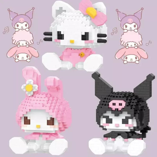 * Sanrio anime olá kitty minha melodia cinnamoroll pompompurin kuromi amigos blocos de construção tijolos menina crianças brinquedo do miúdo presente conjunto
