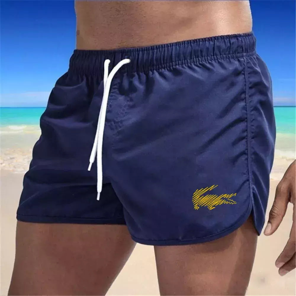 Calção de banho com cordão masculino, roupa de banho, shorts de banho, shorts respiráveis, surfe de verão, calções de praia, calças esportivas