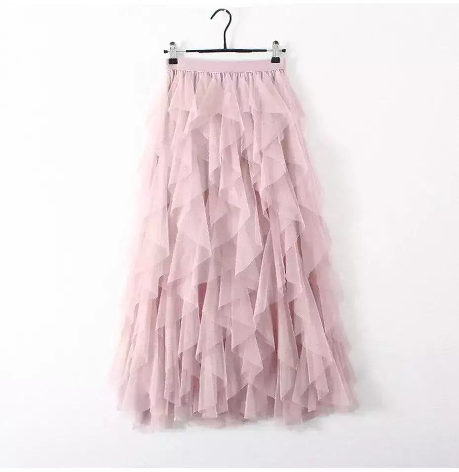 TIGENA-Tutu saia comprida de tule para mulheres, cintura alta, saia plissada, malha, rosa, moda coreana, fofa, estética, feminina, senhora, 2023