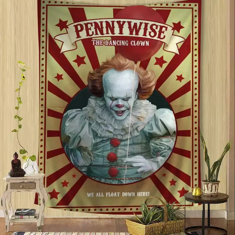 Filme de terror l-lt p-pennywise palhaço gráfico tapeçaria arte ficção científica sala decoração de casa barato hippie parede pendurado