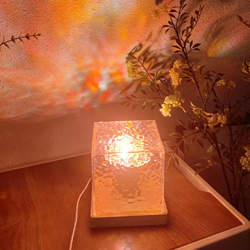 Projetor de ondulação de água rotativo dinâmico, luz noturna, 16 cores, lâmpada de cristal de chama para sala de estar, estudo, quarto, rotação dinâmica