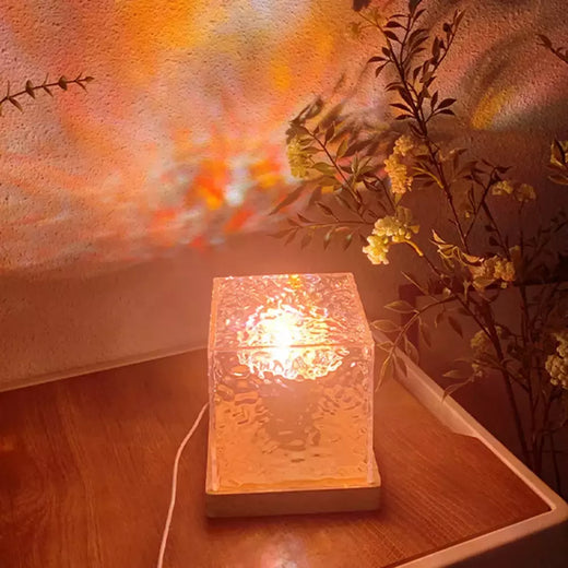 Projetor de ondulação de água rotativo dinâmico, luz noturna, 16 cores, lâmpada de cristal de chama para sala de estar, estudo, quarto, rotação dinâmica