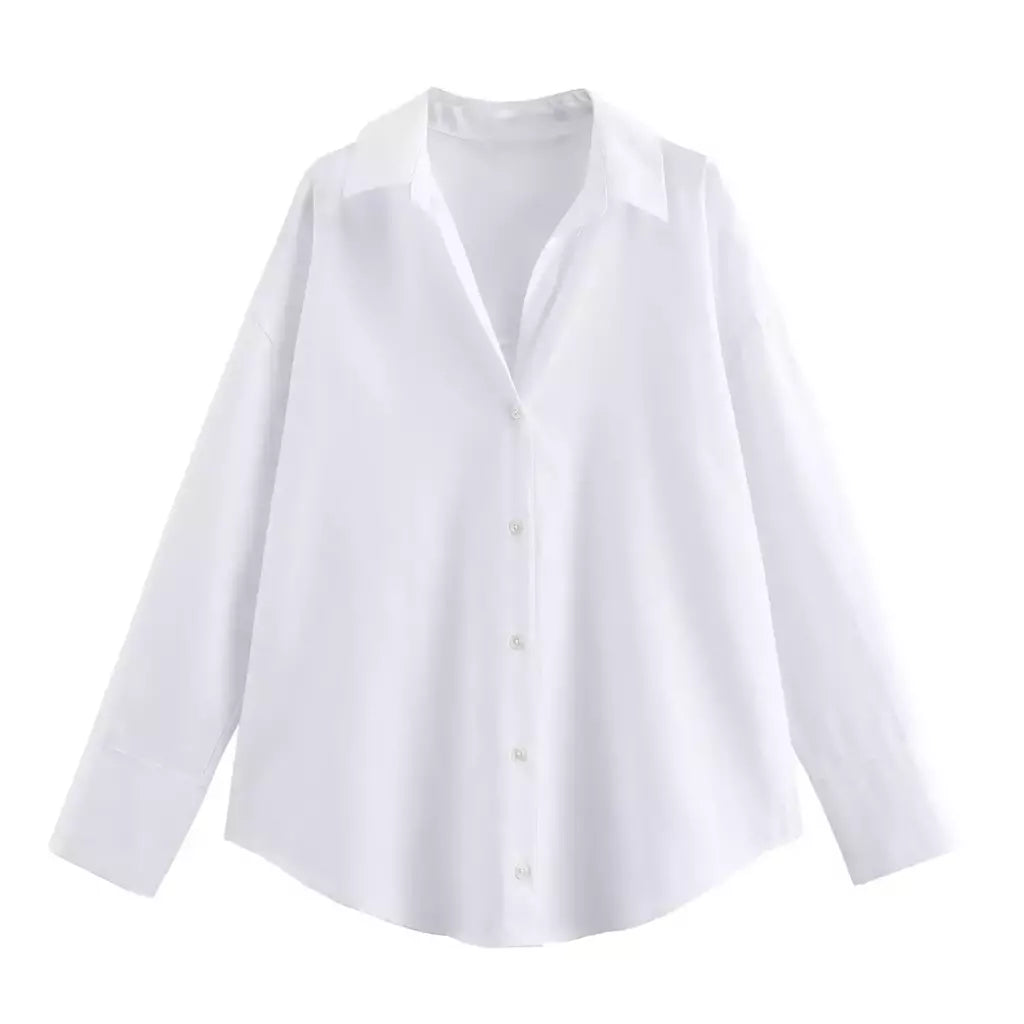 TRAF-Blusa Feminina de Algodão Lapela de Peito Único, Camisa Feminina, Tops de Manga Comprida Oxford, Chique Street Clothing, Moda Primavera
