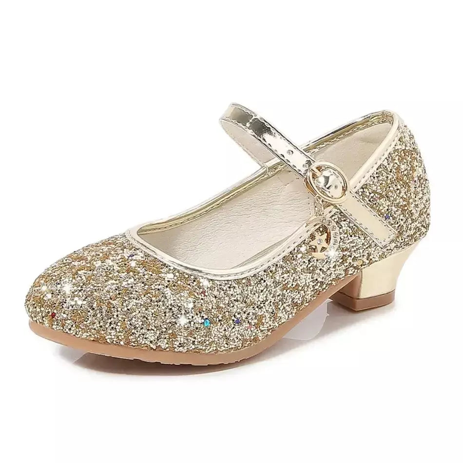 Meninas sapatos crianças salto alto glitter sandálias de cristal moda fivela crianças princesa sapato dança estudante desempenho sapatos de couro